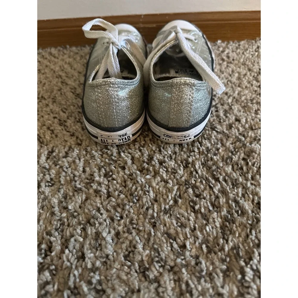 Converse All-Star Junior Chuck Taylor Silver Glitter Low Sneakers #641727C Sz 3